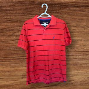 Nautica Performance Deck Shirt Mens XL Classic Fit Short Sleeve Salmon Stripe